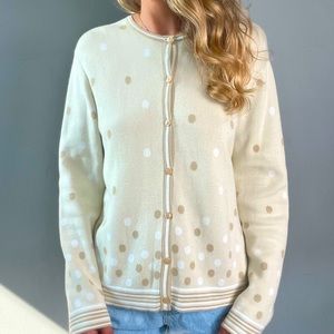 TALBOTS Polka Dot 100% Cotton Button Down Cardigan Sweater